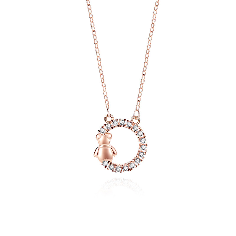 S925 Internet celebridad clavícula Collar para mujeres Corea del Sur primavera y verano nuevo oso redondo lindo temperamento hermoso animal collar