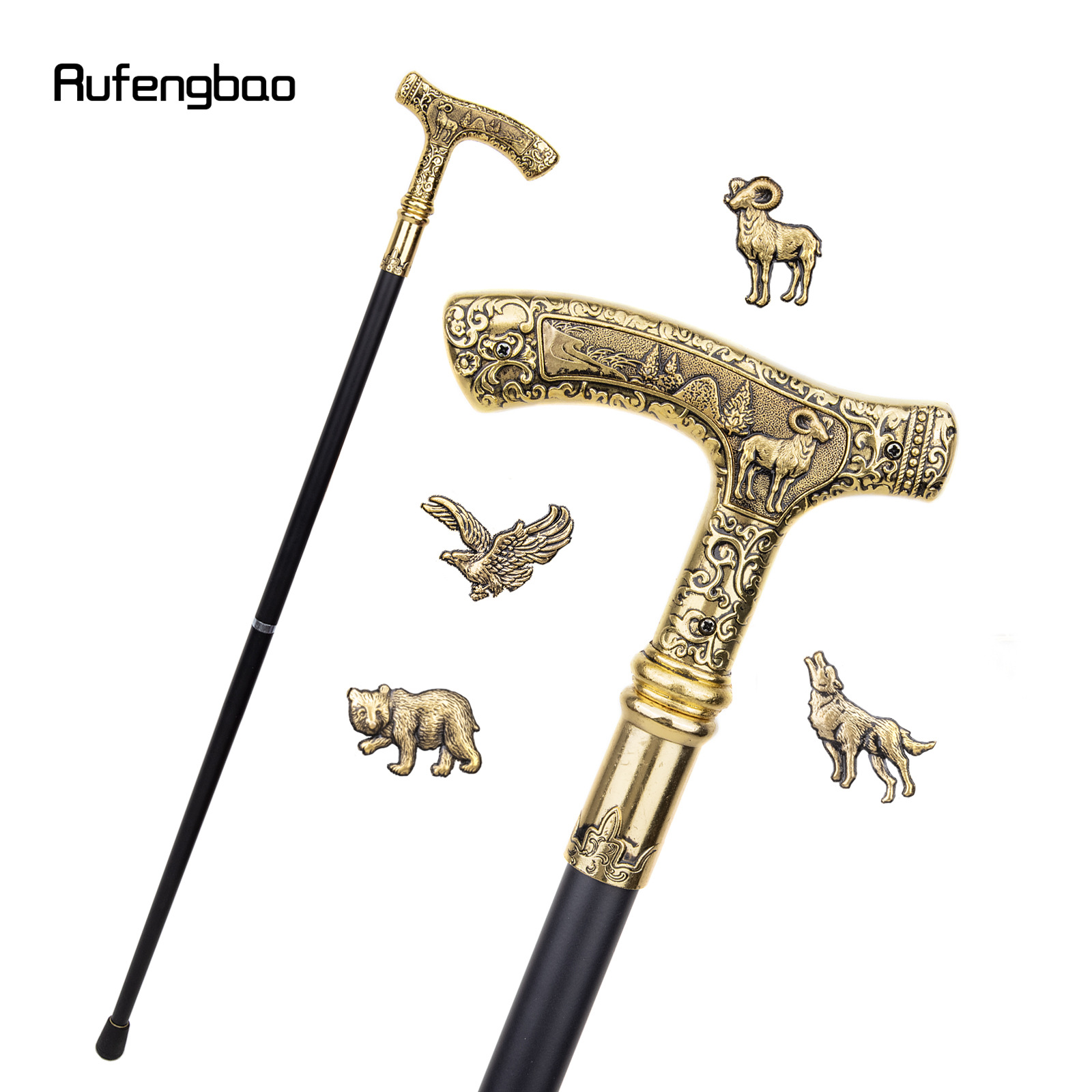 Eagle Bear Wolf Totem Walking Stick Chamber Scepter Aggressive Metal Creative Gentleman's Stick Fashionable Walking Stick for the Elderly