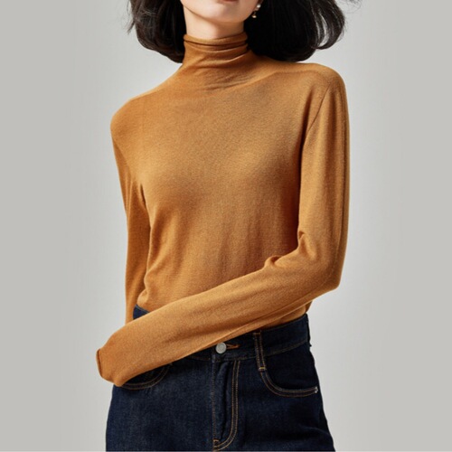 Layered High-Neck Long-Sleeve Solid Color Knit Top Series Slim Fit Women's Commuting Sweater