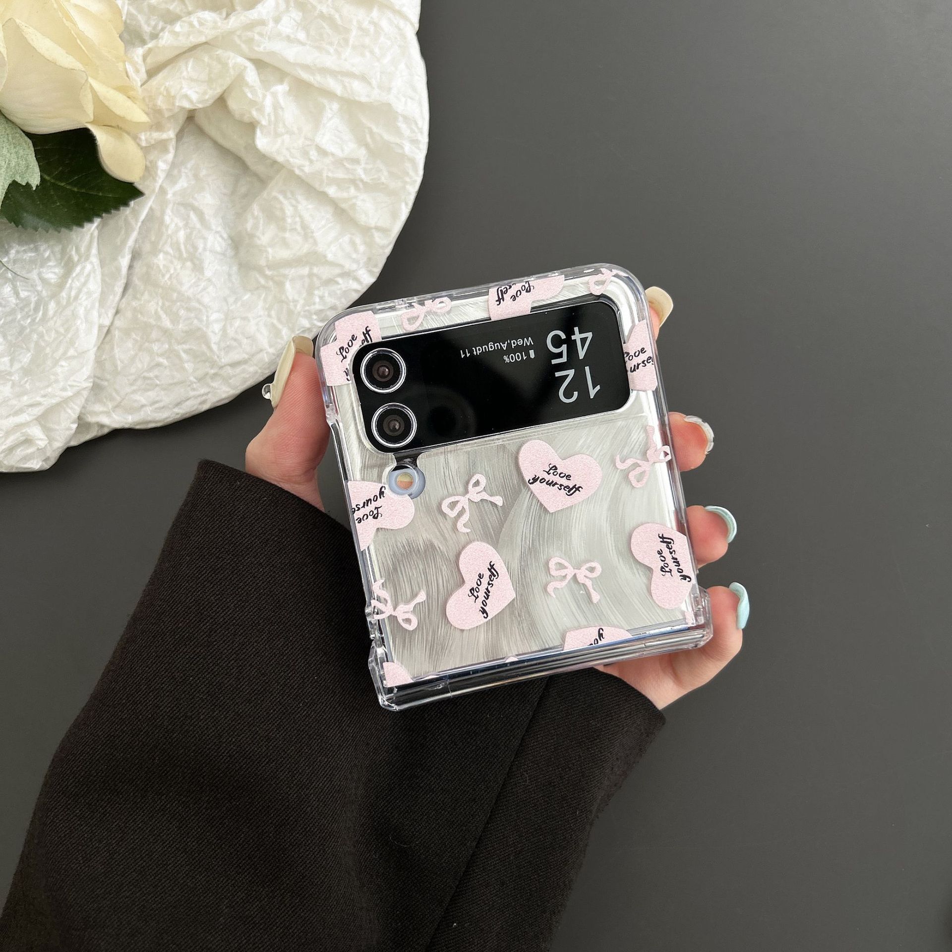 Love Bow for Samsung Galaxy Z Flip5 Phone Case Zflip4/3 Folding Screen Saver Sheath_voghion.com