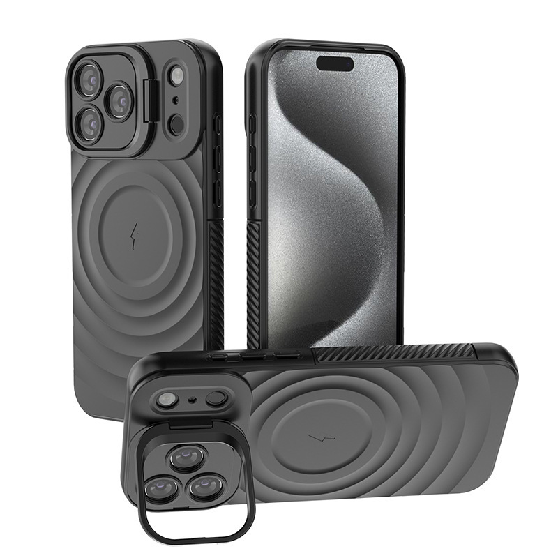 IPhone16波紋磁気吸引携帯ケースの新型アップル15promaxレンズスタンド転倒防止保護カバーを適用|undefined