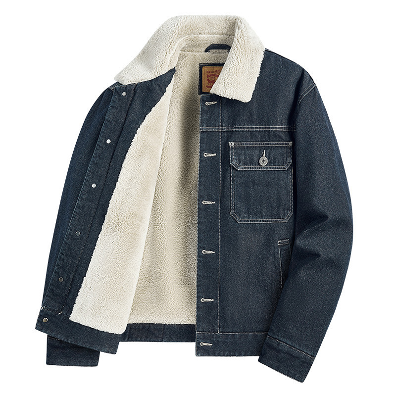 Fleece winter windproof keep warm denim jacket for leisure