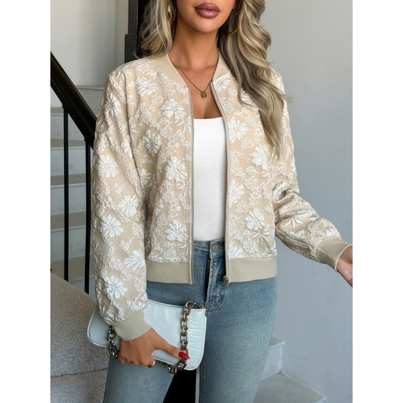 European and American cross-border 2026 spring and autumn new jacquard zipper jacket, loose fit, slimming, elegant, suitable for work and casual wear European and American cross-border 2026 spring and autumn new jacquard zipper jacket, loose fit, slimming, elegant, suitable for work and casual wear