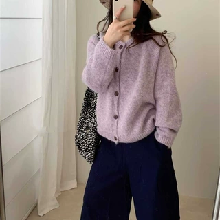 温柔软糯毛衣外套女早秋穿搭韩系高级感花毛线宽松慵懒针织衫开衫