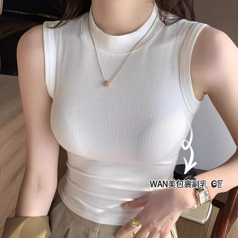 Tiktok live supply round neck thread bottoming shirt Women's sleeveless vest camisole cover breast outer wear inner top women