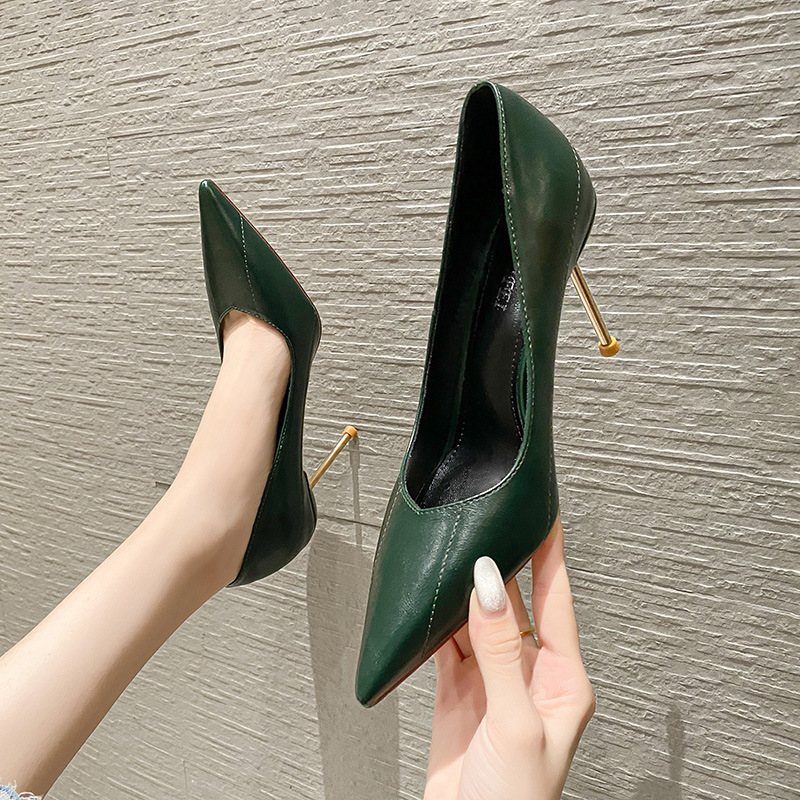611-1 Korean Style Super High Bed Women's High Heels 2021 Winter New Pointed Stiletto Heel Shallow Mouth Working Women's Single Shoes