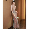 Sequin fishtail dress banquet style long host performance outfit spring