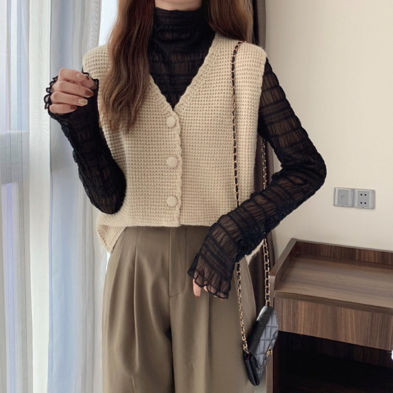 2024 primavera y otoño nuevo cuello de punto Chaleco de las mujeres cardigan chaleco exterior apilados suéter chaleco abrigo image 11