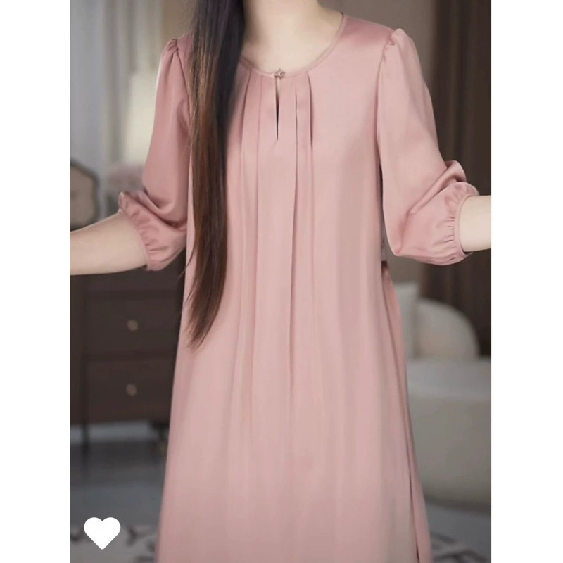 Модное легкое роскошное платье из ацетата премиум-класса, лето 2025, тонкий стиль, скрывающее живот, свободное, стройнящее, элегантное платье.