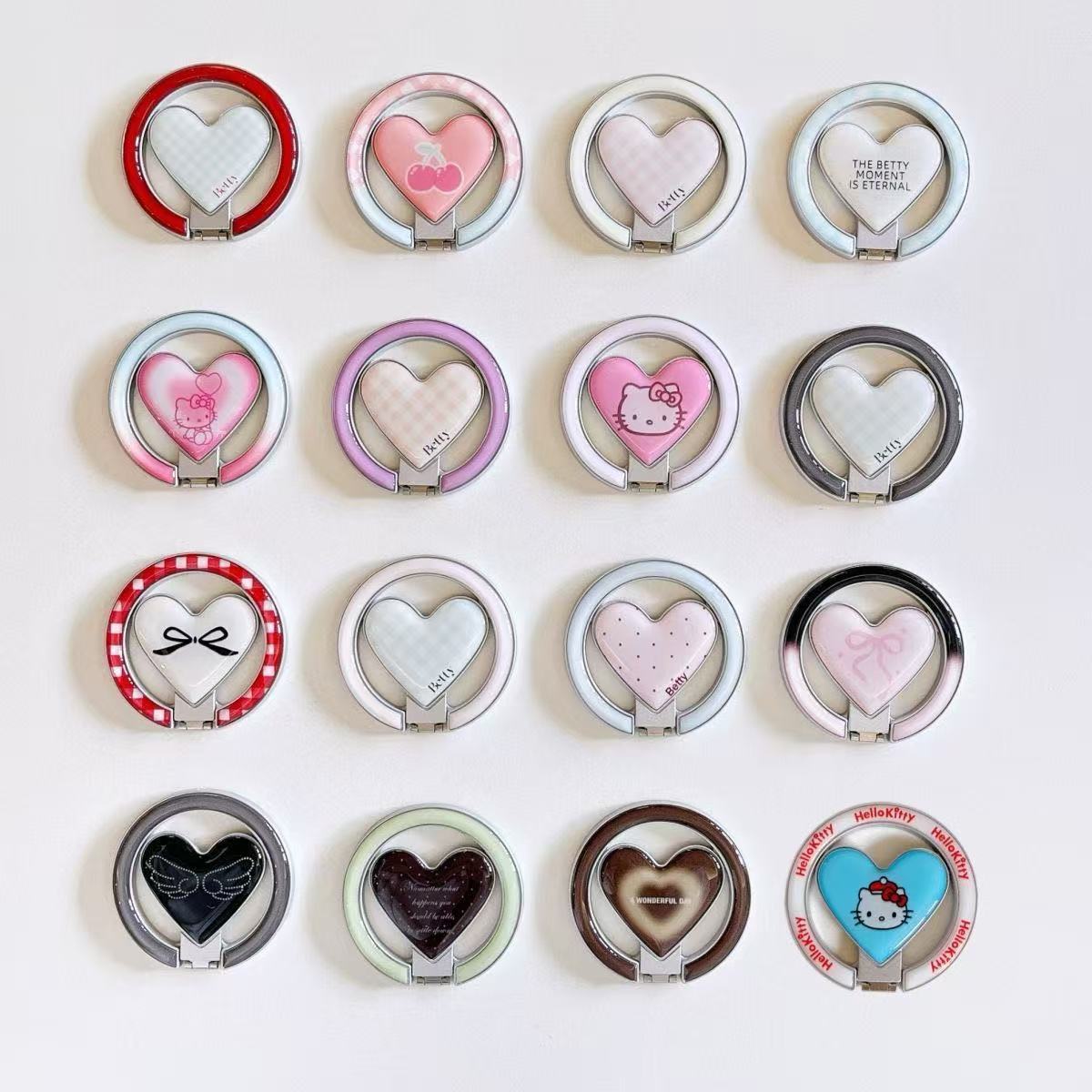 15 Pictures of Heart-Shaped Metal Ring Stand, Fun Ins-Style Cute Pattern Magnetic Holder, Strong Magnetic Adsorption for Mobile Phones