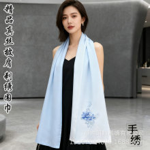 高端手工湘绣真丝围巾桑蚕丝高雅花卉图案多款式可选丝巾披肩