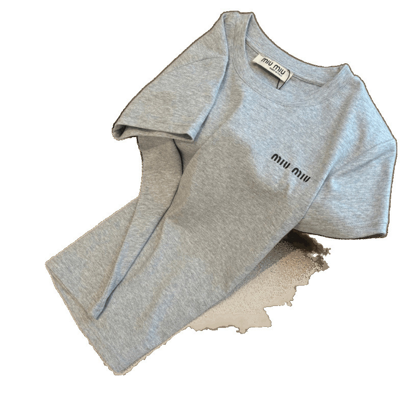 25春夏新作 シンプルベーシック 刺繍文字 4色半袖Tシャツ レディース ホワイト グレー|undefined