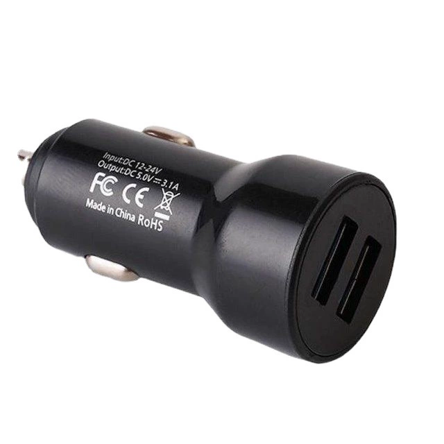 Фабричная Прямая поставка 3.1A автомобильное зарядное устройство черный круглый автомобильный светодиод нейтральный двойной USB двухпортовое автомобильное зарядное устройство