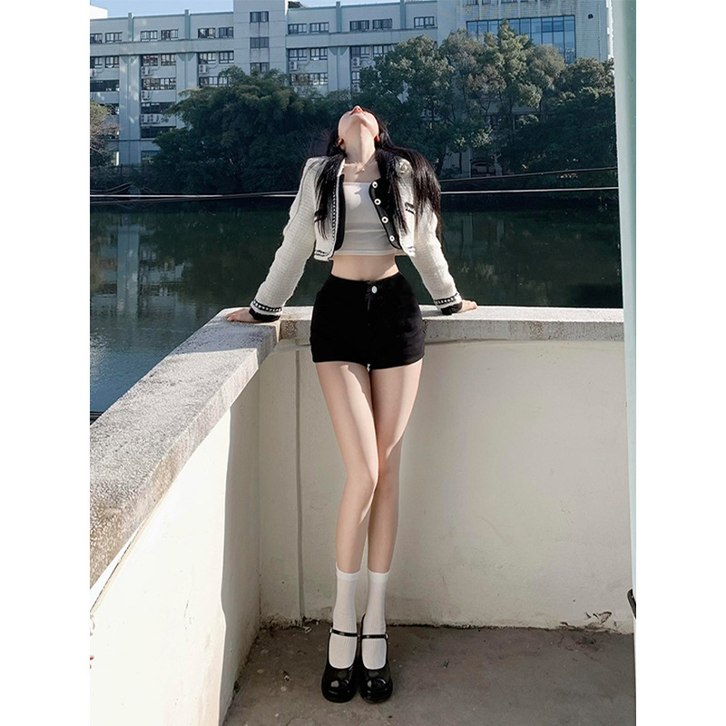 New Style Black High-Waisted Slim-Fit Jeans for Women, Summer Straight-Leg Jeans for Hot Girls, Slightly Stretchy Butt-Hugging Pants