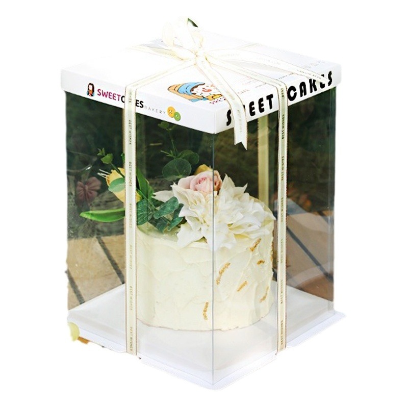 Caja de pastel de cumpleaños caja de embalaje transparente 6 6 6 8 8 10 + 12 pulgadas Individual doble de tres capas simple fondo engrosado