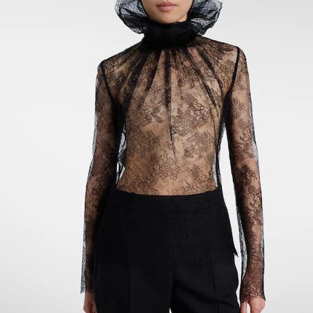 2026 Summer New Style Elegant and Trendy Slim-Fit Design Lace Mesh High-Neck Shirt for Women