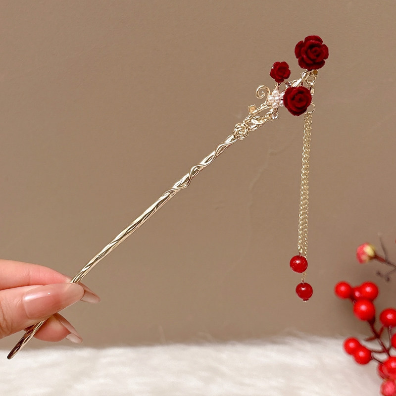 Nueva horquilla de flores de estilo antiguo chino, horquilla de sentido avanzado moderno, horquilla de cabello femenino, horquilla de Hanfu, tocado de horquilla de madera