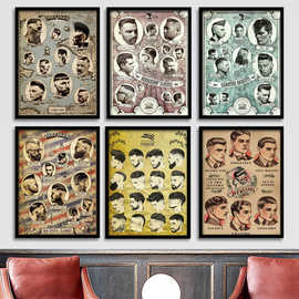 覆古男士发型图片油头理髲店装饰画 画美发店壁画 画barbershop海