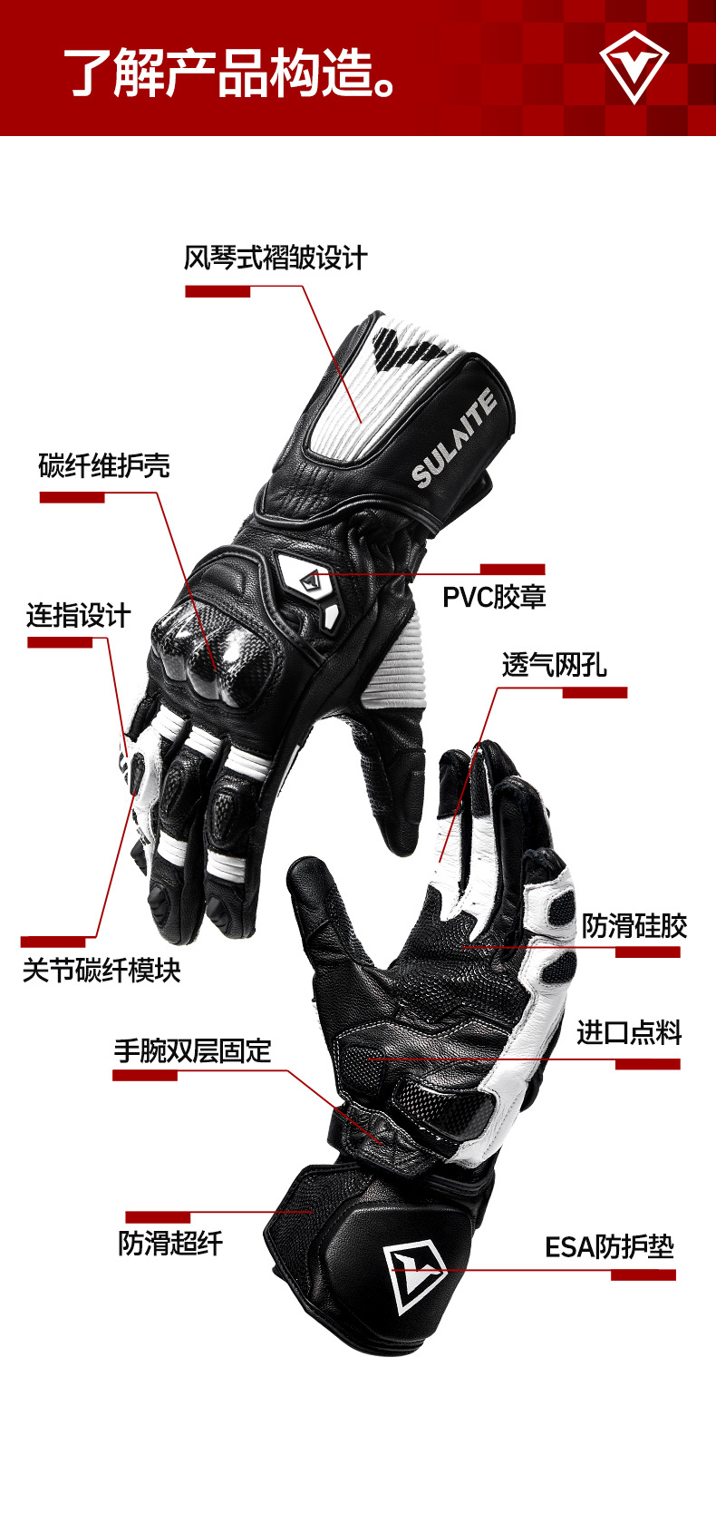 Sulaite Motorcycle Racing Gloves, Four-Season Breathable Riding Gloves, Carbon Fiber Anti-Fall and Anti-Collision Motorcycle Gloves