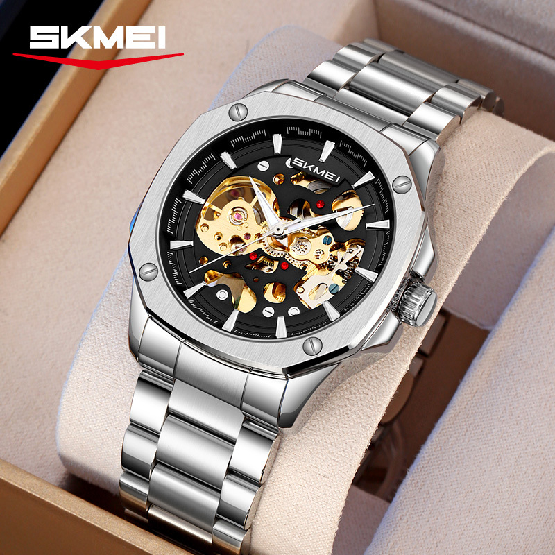 Momento de relojes mecánicos automáticos huecos de ocho ángulos de acero sólido impermeable relojes de hombre comercio exterior al por mayor personalizados