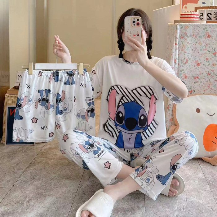 新型外国貿易パジャマ女性半袖半ズボンセット家庭服3セット130グラムは梱包のみをサポートしています|undefined