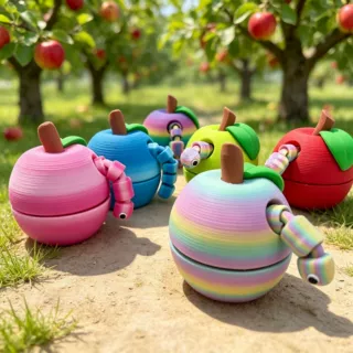 Apple Hide-and-Seek Greedy Worm Set, 3D Printed Swingable St