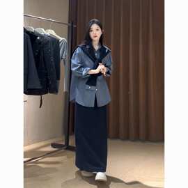 大码胖轻奢韩系简约春秋季时尚显瘦套装女披肩衬衫半身裙三件套