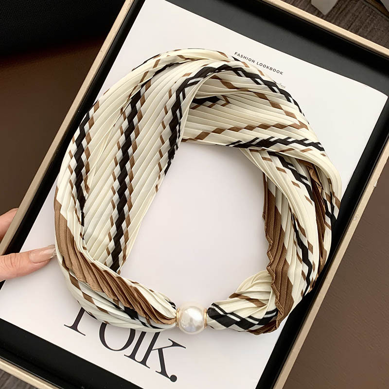 Hebilla de succión magnética collar de perlas bufanda de seda larga y estrecha bufanda de cuello femenino con camisa bufanda fina bufanda de seda plisada bufanda