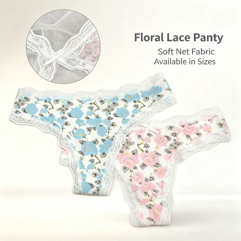 temu shein Russian cross-border bestseller European and American style printed pure cotton lace-trimmed low-rise T-back panties for women, breathable temu shein Russian cross-border bestseller European and American style printed pure cotton lace-trimmed low-rise T-back panties for women, breathable
