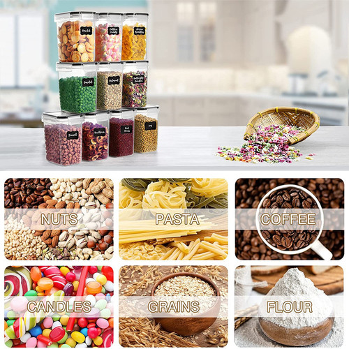 Sealed Canister, Plastic Food Container, Storage Jar, Organizer for Grains, Cereals, Kitchen Snacks, and Refrigerator—16-Piece Set