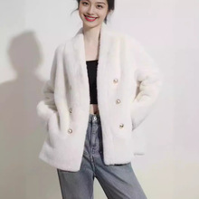 2025秋冬新环保皮草仿水貂绒天鹅绒女双排中长款外套加厚毛毛外套
