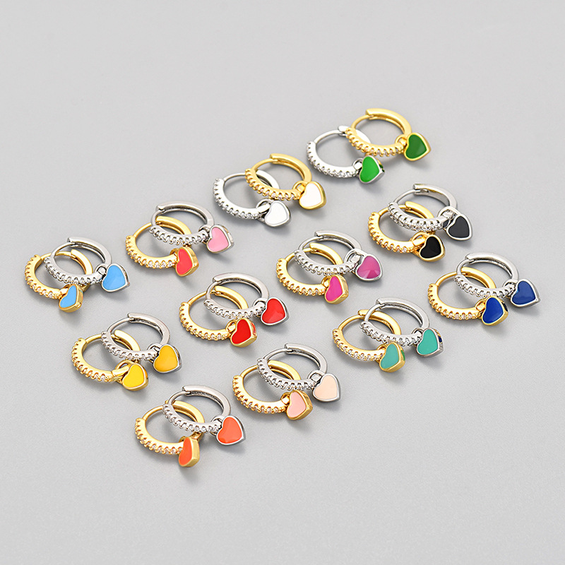 Multi-color Love Ear Buckle Women's Micro-inlaid Flash Diamond Small and Exquisite Earrings Niche Design Advanced Sense Exquisite New Women