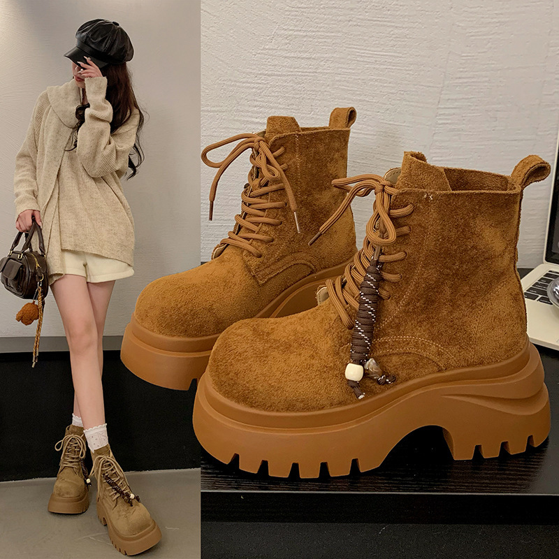 厚底马丁靴女款2025新款秋冬超火英伦风单靴增高短靴子女靴大黄靴|undefined
