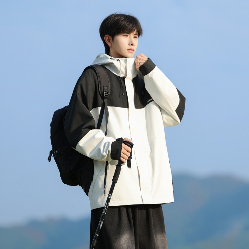 Camel-style 3-in-1 fleece-lined windproof and waterproof mountaineering jacket for men, loose fit.