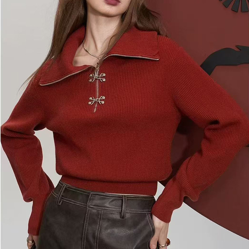 小狗拉链圆领毛衣外套女秋冬2025新款慵懒风软糯短款时尚针织开衫|undefined