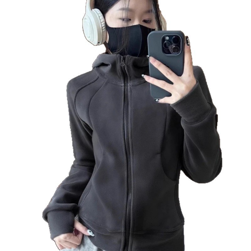 LULU同款外套女秋冬加绒加厚立领拉链款开衫长袖连帽保暖时尚上衣|undefined