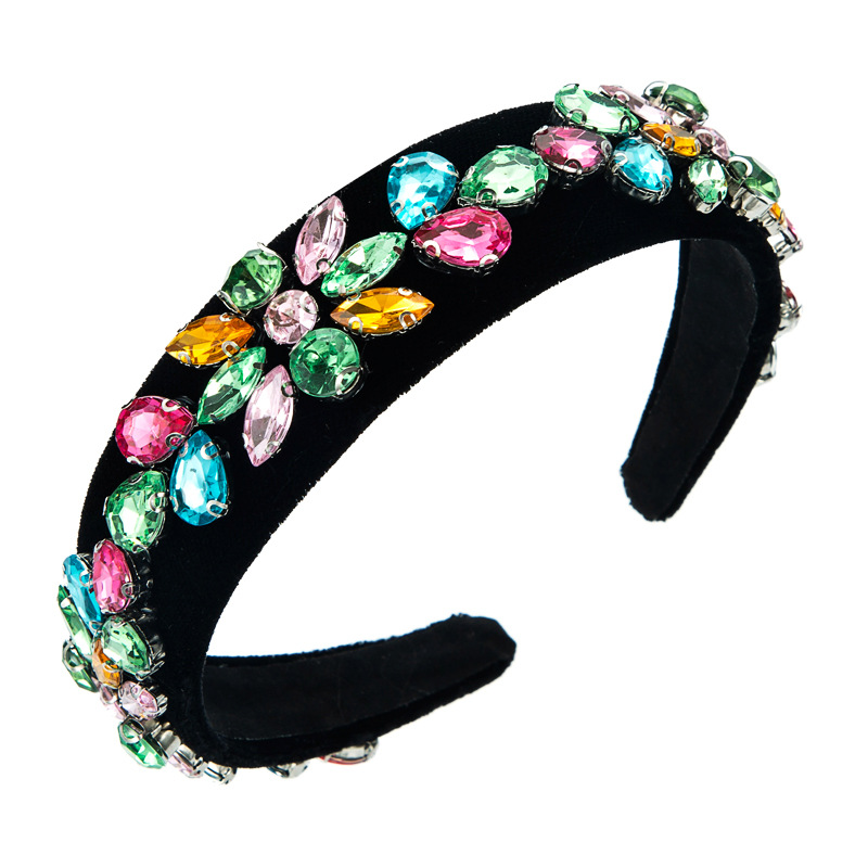 Baroque Retro Fashion Color Rhinestone Flannel Flower Headband display picture 7