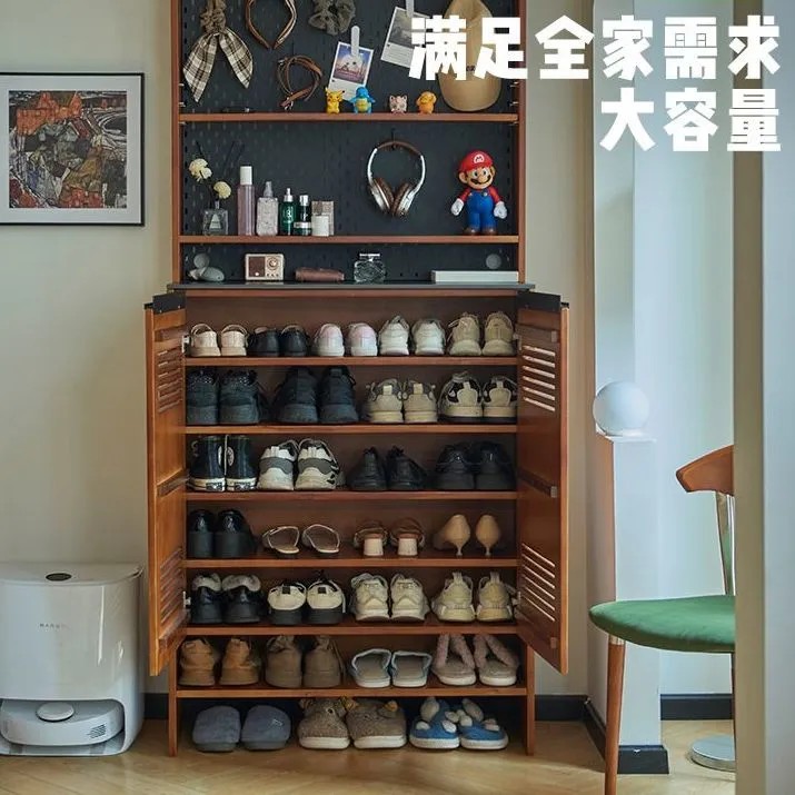 Retro Solid Wood Shoe Cabinet Slate Household Storage Cabinet Entry Partition Entrance Storage Large Capacity Storage Cabinet