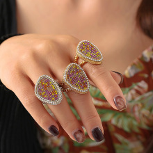 欧美时尚潮流几何形镶钻双色戒指女钛钢PVD真空镀金气质指环配饰