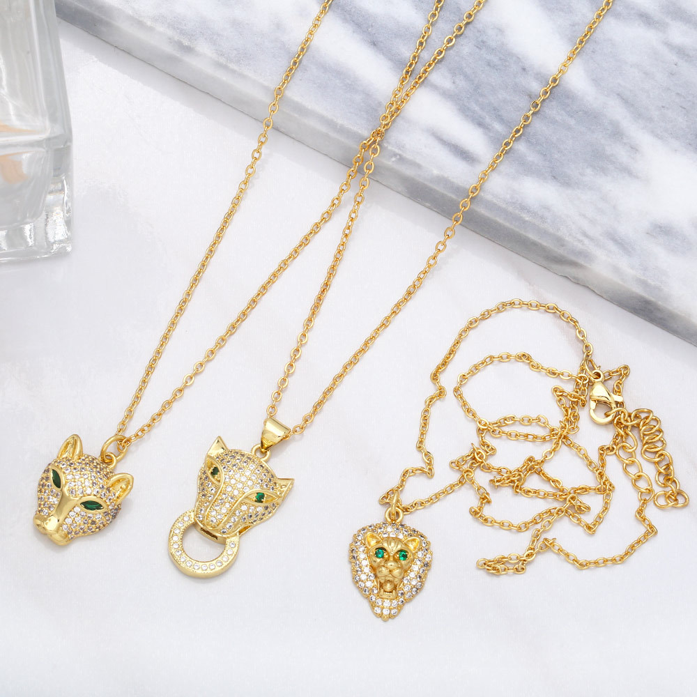 new hip-hop copper inlaid zircon leopard head pendant necklace