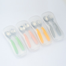 厂家直供收纳盒硅胶套装儿童勺子 不锈钢辅食餐具便携儿童用品