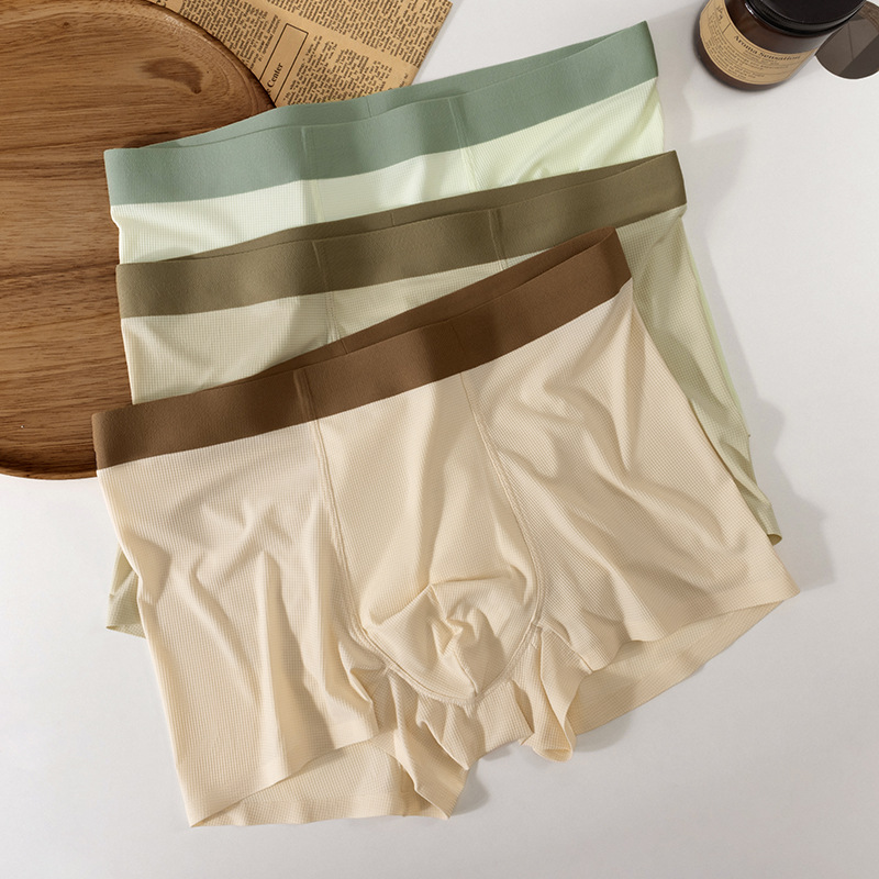 Verano waffle ultrafino calzoncillos de seda de hielo calzoncillos para hombres moda contraste transpirable calzoncillos sin costuras calzoncillos para hombres