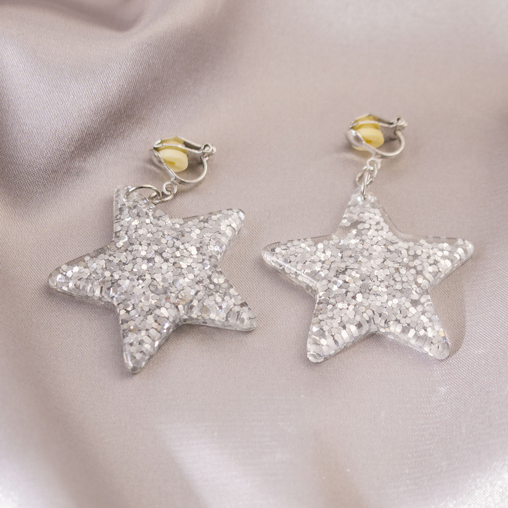 Pendientes de estrella de diamantes de moda de lujo ligero, sin orejas perforadas, pendientes de nicho europeos y americanos de alta gama, pendientes de estrella de cinco puntas individuales para mujer