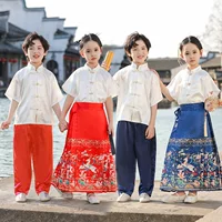 Детские костюмы для выступлений Hanfu для мальчиков и девочек, юбка с лошадиным лицом, новинка 2024 года, костюм в китайском стиле, костюмы для выступлений в китайском стиле