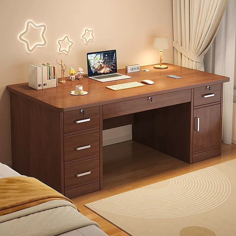 办公桌带键盘托一体轻奢简约办公室桌子带锁抽屉员工位职员电脑桌