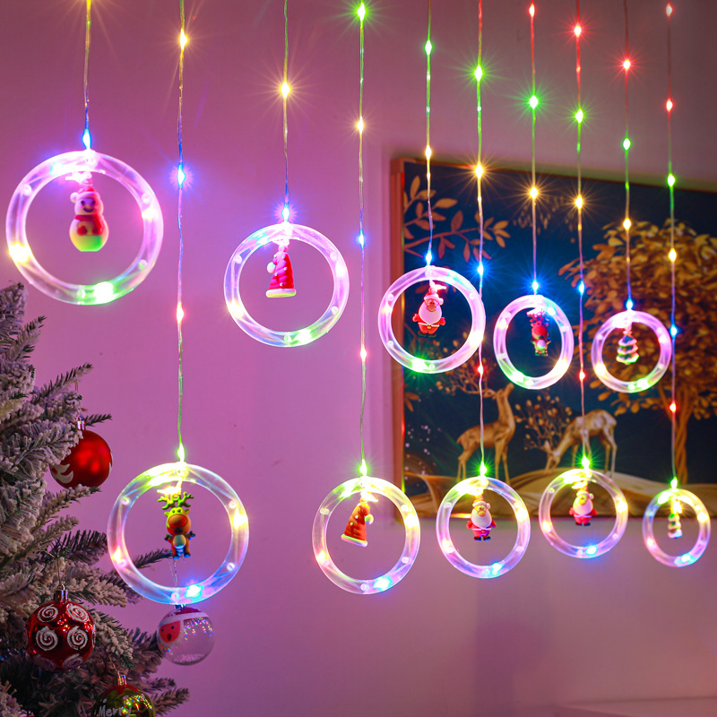Decoración de ventanas de Navidad lámpara de colgante Santa Claus árbol de Navidad anillo de luz de modelado LED cadena de lámpara de cortina de dormitorio