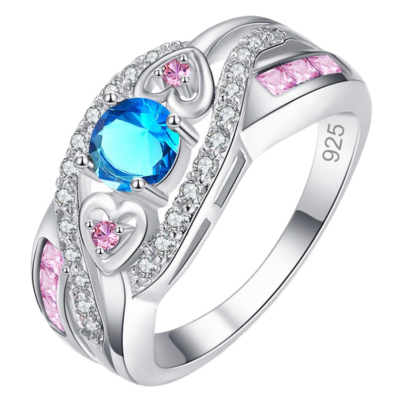 Cross-Border Hot-Selling Purple Diamond Love Ring, European and American Four-Claw Wedding Ring for Women, Inlaid with Zircon, Niche Light Luxury High-End Jewelry