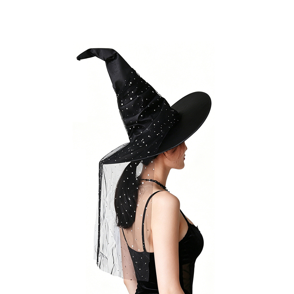 Cross-border nuevo Halloween plegado sombrero de bruja sombrero de bruja fiesta fiesta vestido sombrero de bruja con bordas negras image 9