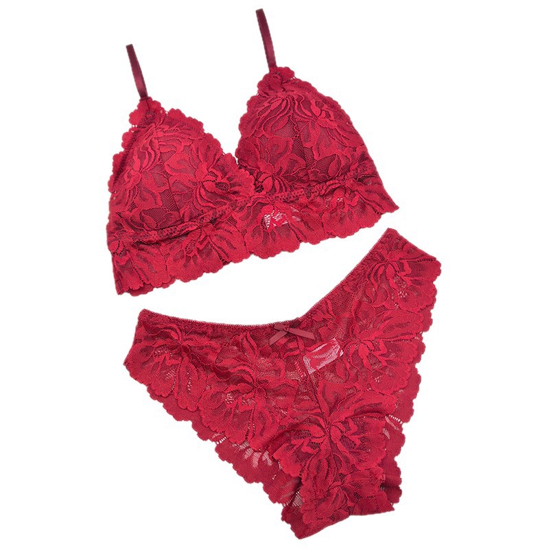 Bra de encaje francés de belleza de espalda femenina se reúne con ropa interior elástica alta ropa interior transpirable dos piezas