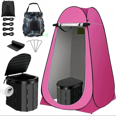 Kempinq və səyahət Car Toilet for Camping - single-14m-window-rose-red-hook-style-black-toilet-camouflage-bath-bag